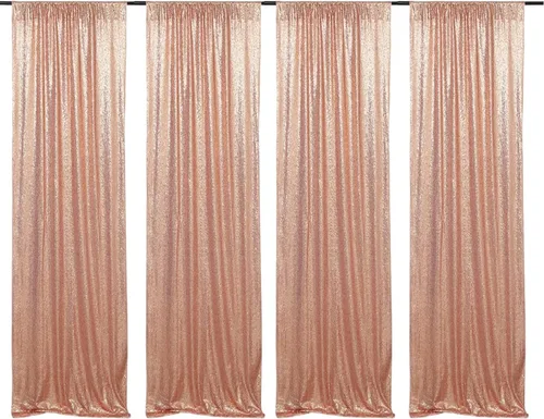 Vista 34 de Poise3EHome - Cortinas de lentejuelas con purpurina champagne, 2 piezas de 2 x 8 pies, paneles de purpurina para fiesta de Halloween, fiesta