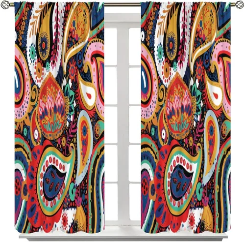 Vista 170 de Cortinas opacas con estampado de flores de cachemira, estampado de cachemira sobre fondo blanco, para decoración del hogar, cocina, restaurante