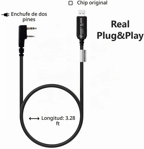 Vista 2 de MIRKIT Cable de programación USB modelo básico PL2303 Chip para radios portátiles Baofeng de dos vías: UV-5R, 5RA, 5R Plus, 5RE, bf F8HP, UV3R Plus