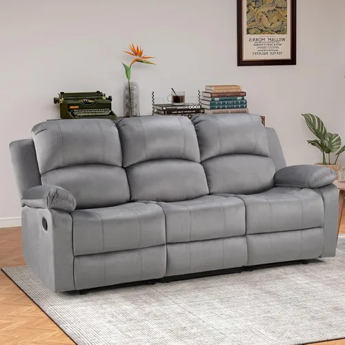 Vista 17 de EBELLO Juego de sofá reclinable manual, moderno juego de muebles reclinables de microfibra para sala de estar, incluye 2 sillas reclinables y 1 sofá