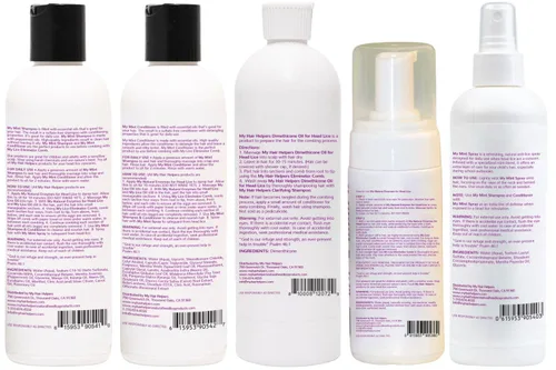 Vista 2 de My Hair Helpers Deluxe - Kit de tratamiento para piojos de cabeza de tamaño familiar, incluye peine de liendre, mousse, champú y acondicionador