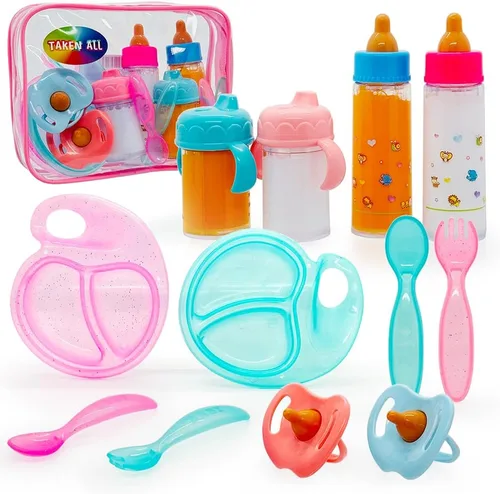 Vista 6 de Accesorios para muñecas de bebé, juego de botellas mágicas de jugo de leche que desaparecen, tazas para sorber con chupetes, cuenco, cucharas