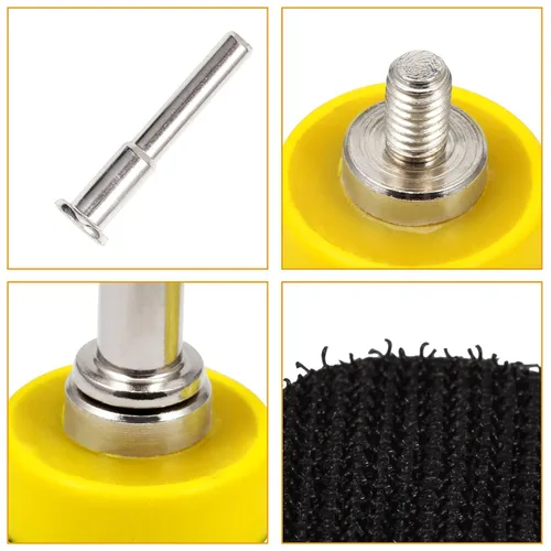 Vista 3 de Kit de 3 discos de lijado de gancho y bucle, accesorios de taladro de 1 pulgada, almohadillas de respaldo de gancho y bucle con adaptador de taladro