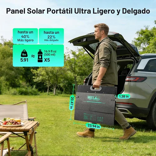 Vista 2 de HQST Panel solar portátil 100W, tipo N, eficiencia del 25%, prenda