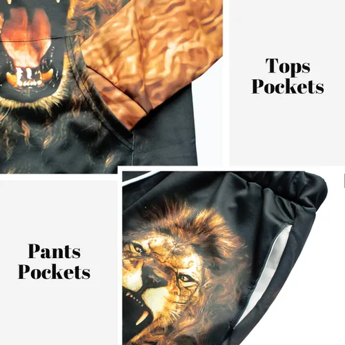 Vista 4 de Lion King - Conjunto de sudadera con capucha para hombre con estampado 3D para hombres grandes y altos, 2 piezas