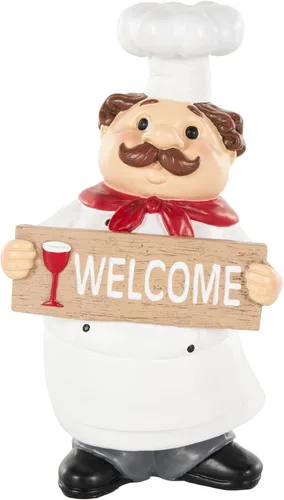 Vista 5 de Deco 79 Polystone - Escultura decorativa de chef, estatuas decorativas de cocina con letreros de bienvenida, juego de 2 figuras decorativas de 5