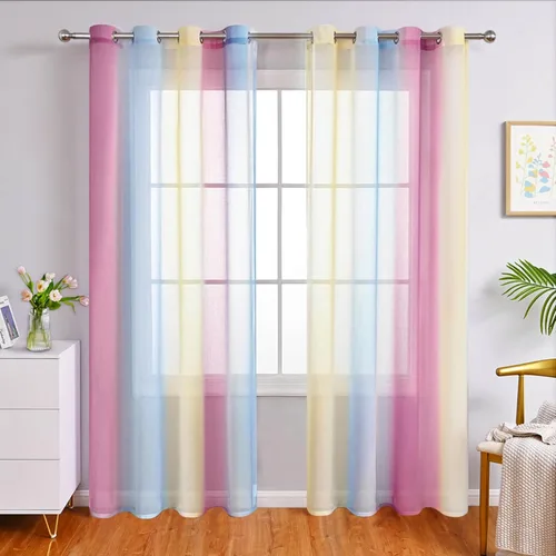 Vista 9 de WUBODTI Cortinas de arcoíris para decoración de dormitorio de niñas, 63 pulgadas de largo, con temática de princesa de unicornio, cortinas Rosa