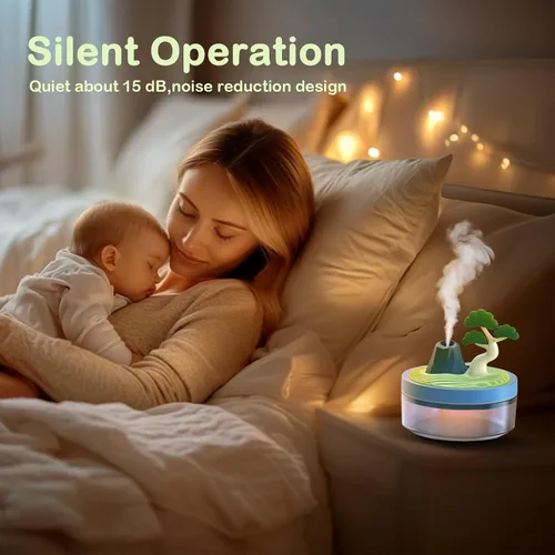 Vista 6 de Mini Humidificador Lindo 320mL con Vapor Frío con 2 Modos de Niebla, para Hogar/Cuna/Oficina, Mini Humidificador de Aire Portátil, humidificador Azul