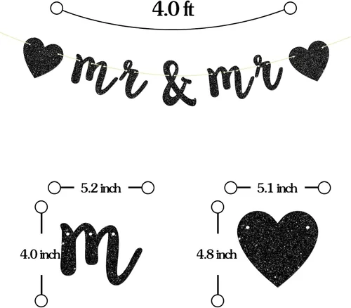 Vista 2 de Cartel de Mr&Mr Banner, pareja gay, despedida de soltera, compromiso, decoraciones de fiesta de boda gay, cartel de EnGayged, purpurina negra