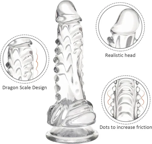 Vista 4 de Consolador de dragón, consolador transparente de 6.7 pulgadas con ventosa para jugar con manos libres, consolador de fantasía para adultos, juguetes