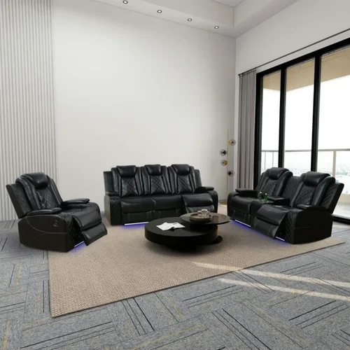 Vista 7 de Silla reclinable eléctrica, sofá biplaza, sofá para sala de estar, cómodo asiento de cuero transpirable para cine en casa con puertos de carga USB
