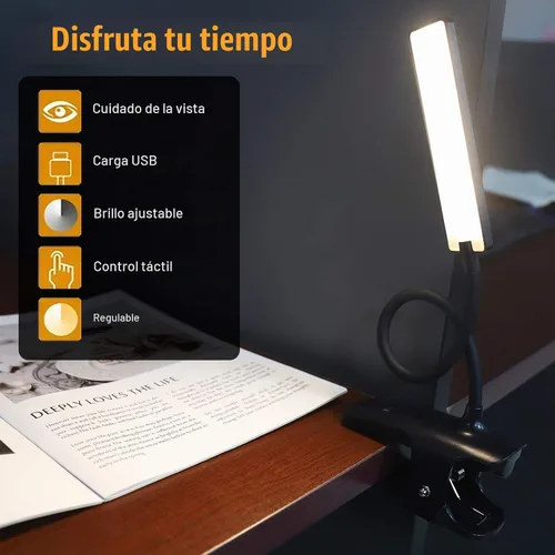 Vista 5 de Luz de Lectura LED con Clip Recargable USB Luces para Libros, 24 LEDs Lámpara de Cama Nocturna de Cuello Flexible, Control Táctil Lámparas de Negro