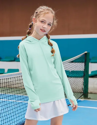 Vista 2 de Zaclotre - Sudadera con capucha para niños, con protección solar UPF 50+, de secado rápido, para niñas, con agujeros para los pulgares