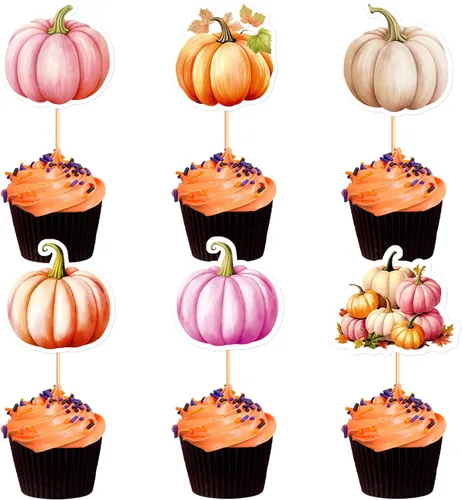 Vista 8 de 24 adornos para cupcakes de calabaza con purpurina, decoraciones de baby shower, tema de cosecha de otoño, suministros para fiestas de cumpleaños
