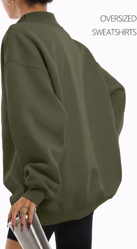 Vista 4 de Trendy Queen Sudaderas de cuello alto para mujer, de gran tamaño, trajes de Verde Armada (ArmyGreen)