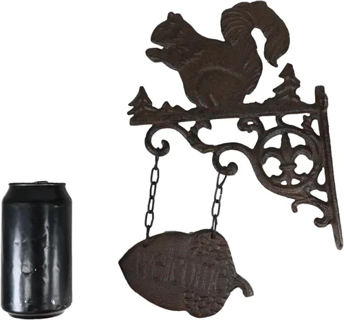 Vista 8 de Ebros Gift Ardilla de hierro fundido rústico con diseño de pergamino, estilo vintage, estilo de campo occidental, con letrero de bienvenida