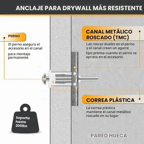 Vista 2 de CondoMounts MSK9002 Kit de montaje de TV de pared con azulejos Granito Mármol Sin pared de perno Barra de agarre Montaje de accesorios