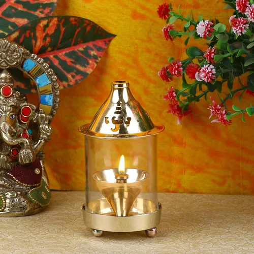 Vista 4 de Satvik - Lámpara de cristal decorativa de 5 pulgadas con forma ovalada, lámpara de aceite de cristal decorativa de latón con forma ovalada Lámpara