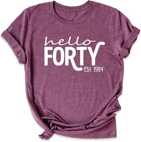 Vista 7 de Hello Forty Women's Men's 40th Birthday Party Shirt, Hello Forty Outfit, 40 Bday T-Shirt, 40th Birthday Gifts For Women, EST 1985 Birthday Gift