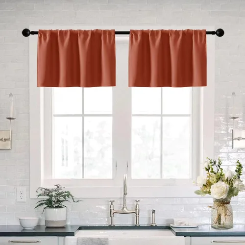 Vista 40 de XTMYI Cortinas pequeñas para ventana de sótano, cenefas opacas para oscurecer la habitación para sala de estar, juego de 2 unidades, beige natural