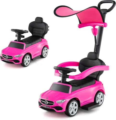 Vista 12 de Costzon Coche de empuje para niños pequeños, 3 en 1 Mercedes Benz Cochecito deslizante caminador con toldo, mango, barra de seguridad, sonido