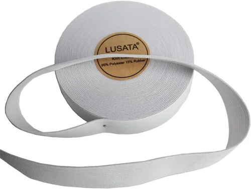 Vista 4 de lusata Bobina elástica de punto blanco de 1 pulgada de ancho, banda elástica de punto de alta elasticidad, 10 yardas