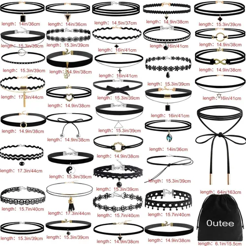Vista 2 de Outee 20-42 Pcs Choker Set Black Chokers Necklaces for Women Choker Necklaces for Teen Girls Classic Choker Henna Choker Layered Necklaces with