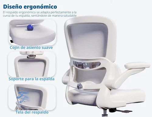 Vista 8 de TRALT Silla ergonómica de oficina, silla de escritorio con soporte lumbar ajustable, silla de computadora cómoda de malla con reposabrazos