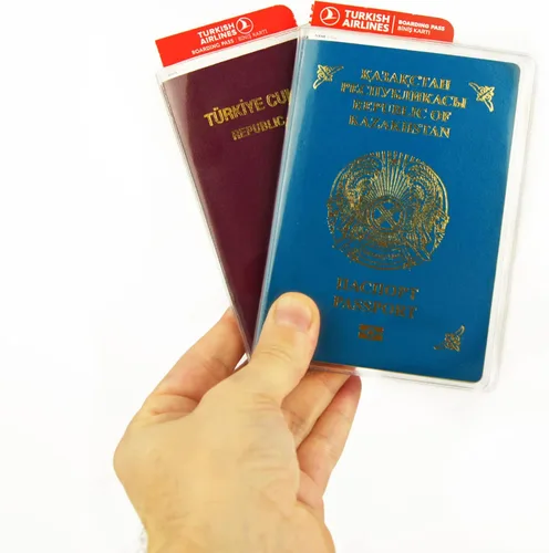 Vista 4 de Funda transparente esmerilada para pasaporte, organizador de tarjetas de identificación, protector de viaje, Claro, 5 piezas