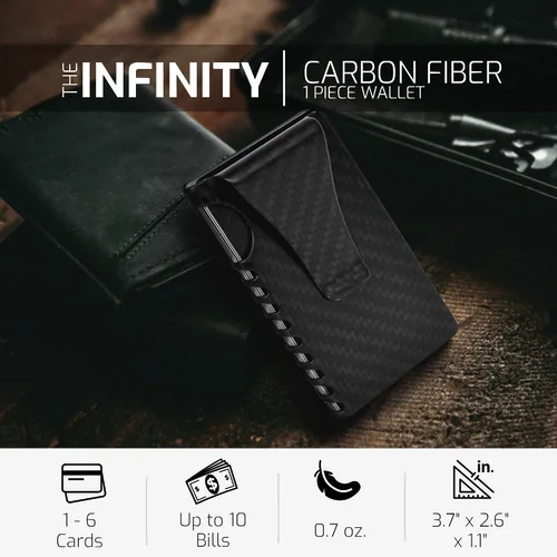 Vista 2 de Fidelo Cartera minimalista para hombres RFID de fibra de carbono delgado viaje dinero clip tarjeta de crédito titular