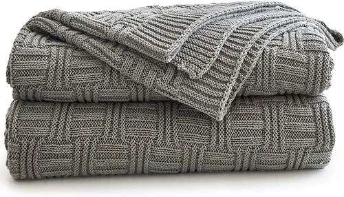 Vista 15 de Manta Grande de Punto de Algodón Gris Carbón para Sofá de Sala Cama - Decorativa para el Hogar Suave Acogedora Tejido de Suéter de Cable Otoñal