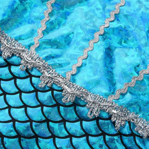 Vista 6 de Uhdear Disfraz de princesa de sirena para niñas vestido de fiesta de Halloween con accesorios