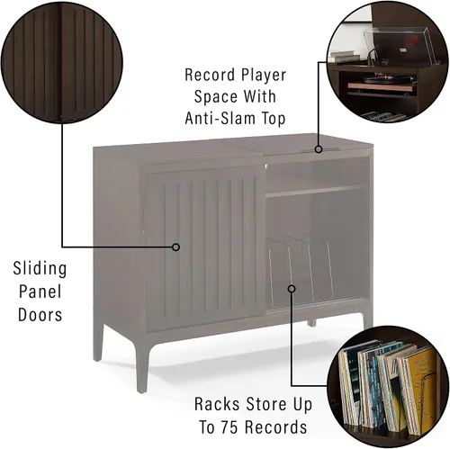 Vista 6 de Crosley Furniture Asher Media Console y soporte para tocadiscos con almacenamiento para discos de vinilo, color marrón oscuro
