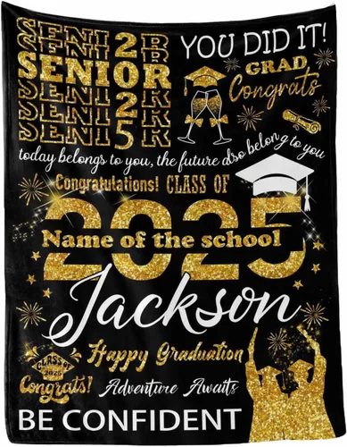 Vista 21 de MyPupSocks Manta personalizada de graduación 2025, clase de con nombre de la universidad, regalos personalizados, manta con texto para sobrina