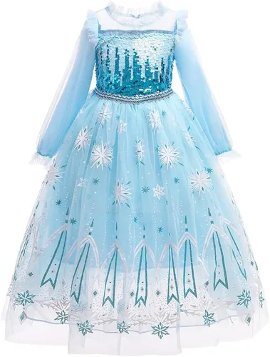 Vista 2 de Frozen - Vestido de princesa Elsa para niñas, disfraz de Halloween, Navidad, cumpleaños, fiesta, vestido de tul con accesorios