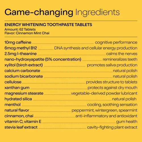 Vista 7 de Pastillas de dentífrico Duo Energy Cafeína + B12 con nanohidroxiapatita (nHa) - Blanqueamiento, remineralización y reducción de la sensibilidad