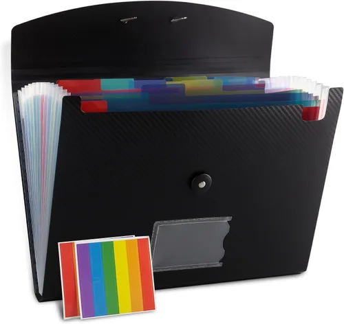 Vista 14 de Carpeta de archivos expandible con 13 bolsillos, carpeta de archivo de acordeón para documentos, organizador estético de papel negro