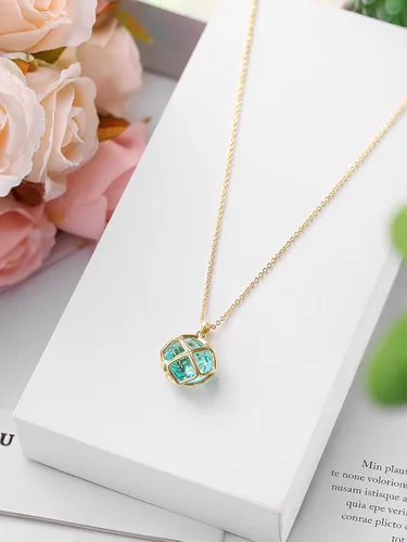 Vista 8 de Qinpan Collar colgante de cristal de 0.551in para mujer, chapado en oro