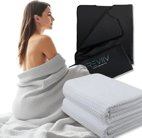 Vista 11 de Manta de inserción para sauna REVIIV - Juego de 2 toallas suaves de algodón negro a cuadros - Cómodas y fáciles sesiones en casa, limpieza mínima