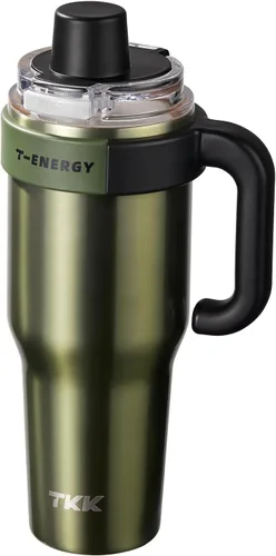 Vista 8 de TKK Vasos aislados de 40 onzas con asa y pajilla, taza de viaje de acero inoxidable con revestimiento de cerámica, taza de café helado de doble