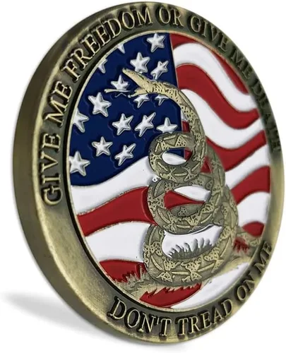 Vista 2 de Glamtune Moneda militar Don't Tread on Me Moneda de desafío Campana de la Libertad de EE.UU