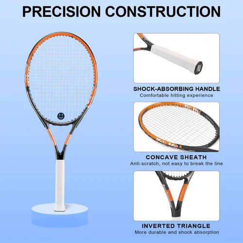 Vista 3 de bo'weiqi Juego de raquetas de tenis recreativas de 27 pulgadas para 2 jugadores, raquetas de tenis ligeras preencordadas para principiantes, incluye