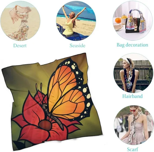 Vista 5 de Pañuelo de seda con estampado vintage suave de mariposa y flor Monarch