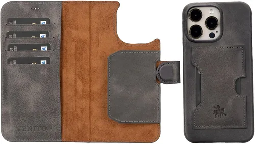 Vista 191 de Venito Florence - Funda de piel compatible con Samsung Galaxy S9, extra segura con bloqueo RFID, cartera desmontable para teléfono (gris decolorado)