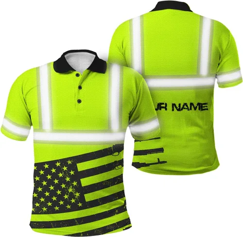 Vista 29 de Polo reflectante con bandera de camuflaje de alta visibilidad para hombres y mujeres, polo de seguridad para trabajo, patriótico