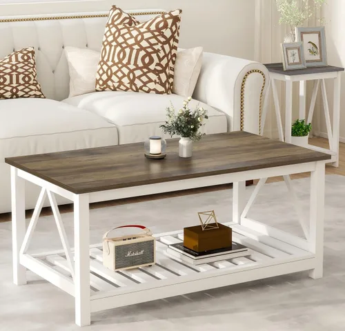 Vista 8 de Mesa de centro con almacenamiento, pequeña mesa de centro blanca de granja Negro