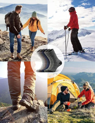 Vista 6 de UUMIAER Calcetines de lana merino para hombre, 5 pares de calcetines térmicos de lana para senderismo, calcetines gruesos de invierno