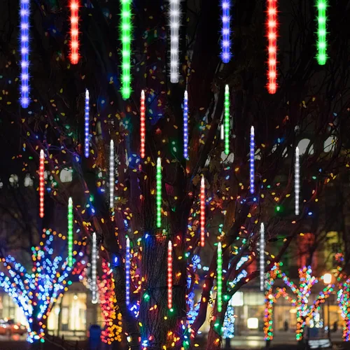 Vista 12 de LJLNION Luces de Lluvia de Meteoros, Luces de Navidad de Carámbanos para Exteriores de 12 Pulgadas, 8 Tubos 288 LED Luces de Carámbano Luz de Nieve