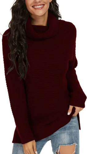 Vista 3 de PrinStory Women's Sweater Turtle Neck Chunky Knit Pullover Sweaters Casual Long Sleeve Tops with Side Slit