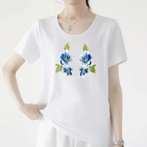 Vista 8 de 1 par de parches de peonía azul, apliques de flores para ropa de bricolaje, jeans Parches florales suaves para accesorios de ropa, decoración